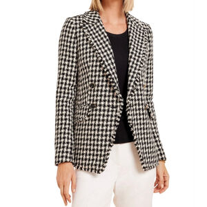 Women's TALBOTS Houndstooth Double Breasted Blazer 6 Black White